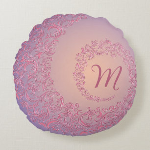 Almofada Redonda Monograma do Peach Damask