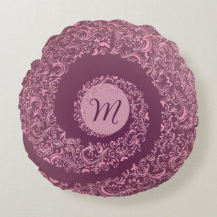 Almofada Redonda Monograma do Peach Damask