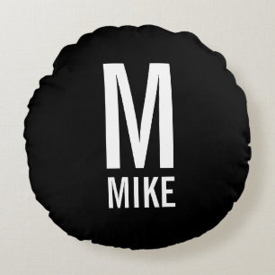 Almofada Redonda Monograma e Nome Personalizados Modernos