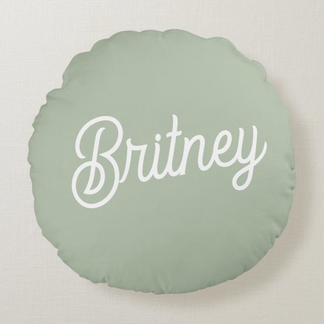 Almofada Redonda Monograma e Nome Personalizados Verde do Modern Sa (Frente)