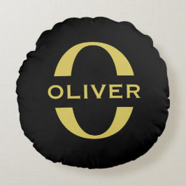 Almofada Redonda Monograma E Nome Preto E Dourado Personalizado