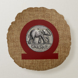 Almofada Redonda Monograma Faux Burlap Elepher Caesar Roman
