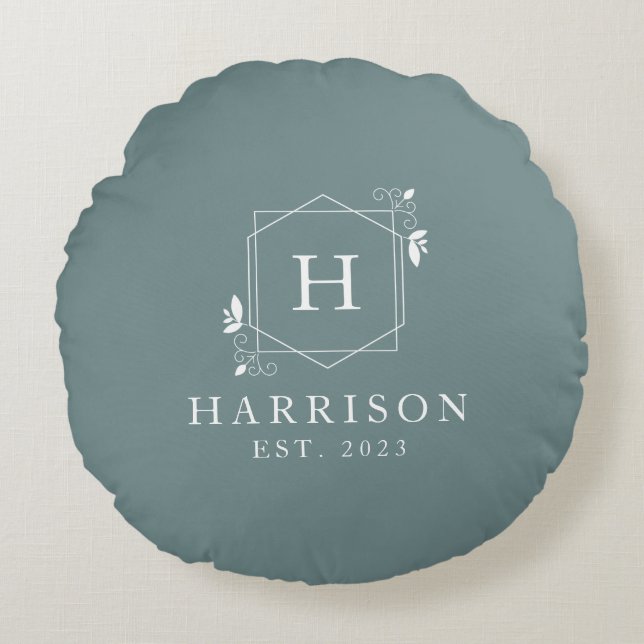 Almofada Redonda Monograma Floral Personalizado Lúxo inicial (Frente)