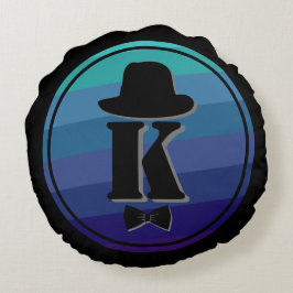 Almofada Redonda Monograma Inicial De Omã Azul Para Homens