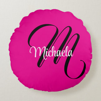 Almofada Redonda Monograma moderno minimalista, nome inicial rosa q