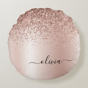 Almofada Redonda Monograma Nome em Metal Cinza Rosa Dourado
