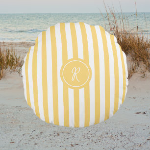 Almofada Redonda Monograma Personalizado de Stripe Francês Amarelo