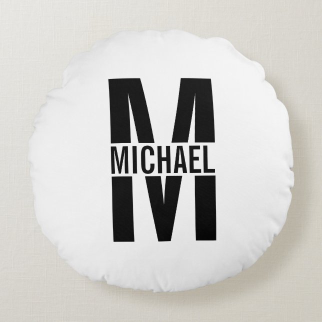 Almofada Redonda Monograma personalizado e Travesseiro redondo de n (Frente)