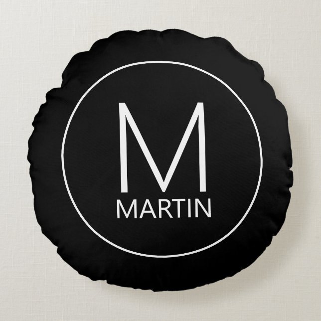 Almofada Redonda Monograma Personalizado Moderno e Travesseiro Redo (Frente)