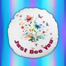 Almofada Redonda Monograma Simples Floral de Aquarela