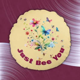 Almofada Redonda Monograma Simples Floral de Aquarelas Abelhas em p