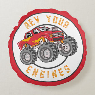 Almofada Redonda Monster Truck reverte seus motores