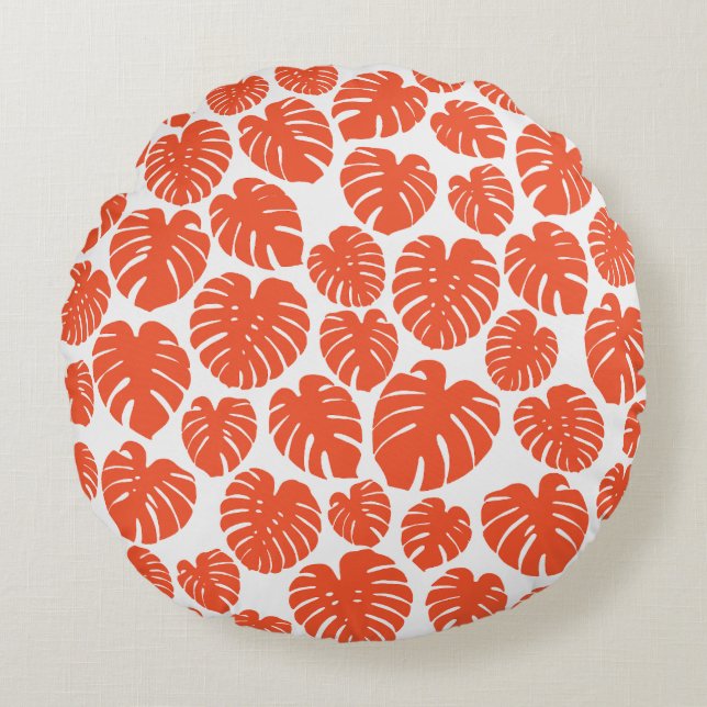 Almofada Redonda Monstera - Laranja e Branco (Frente)