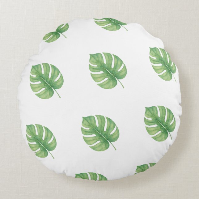 Almofada Redonda Monstera Leaf Green Design.  (Frente)