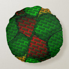 Almofada Redonda Montagem de abstrato? Brick, vermelho, verde, amar