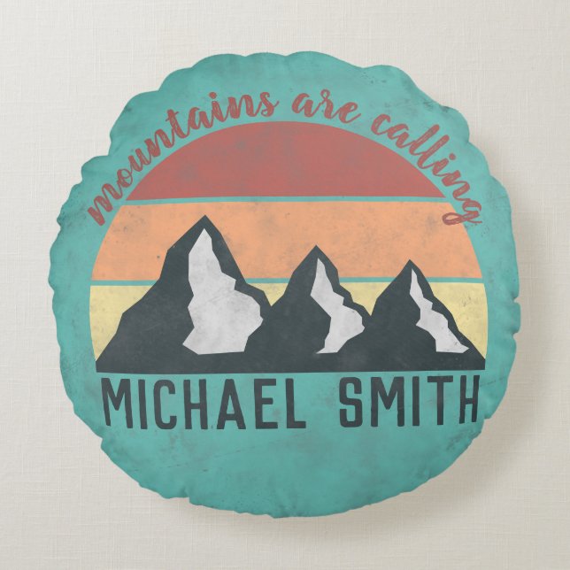 Almofada Redonda Montes de pastos de safra chamam monograma (Frente)