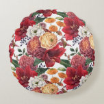 Almofada Redonda Moody Watercolor Amaryllis e Chrysanthemum<br><div class="desc">Este moody travesseiro redondo apresenta uma rica ilustração aquática de amarilis vermelho profundo, crisântemos laranja escuro e mauve, ranúculo rosa macio e lisianthus branco. A paleta de cores muda traz um toque romântico inspirado na vintage para sua decoração doméstica. Perfeito para interiores aconchegantes, queda estilosa, ou um olhar botânico dramático....</div>