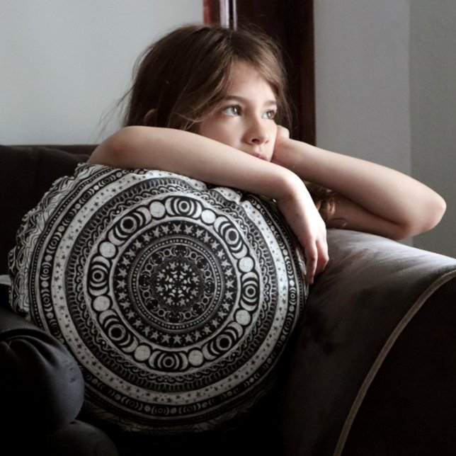 Almofada Redonda Moon Child Mandala Triple Moon (Criador carregado)