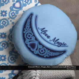 Almofada Redonda Moon Magic Stars Celestial Azul Claro