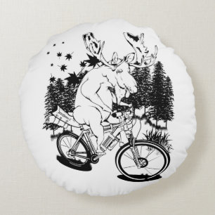 Almofada Redonda Moose engraçada em bicicleta de moto