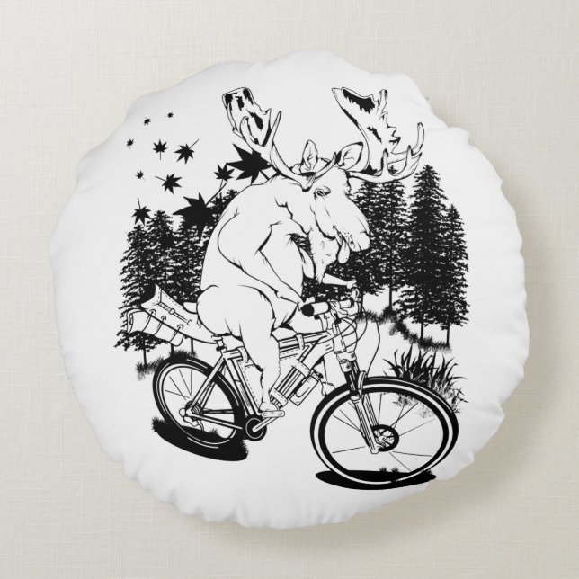 Almofada Redonda Moose engraçada em bicicleta de moto (Verso)