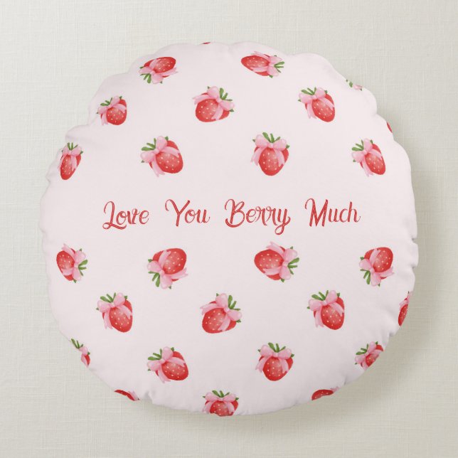 Almofada Redonda Morango Rosa Pastel Personalizado (Frente)
