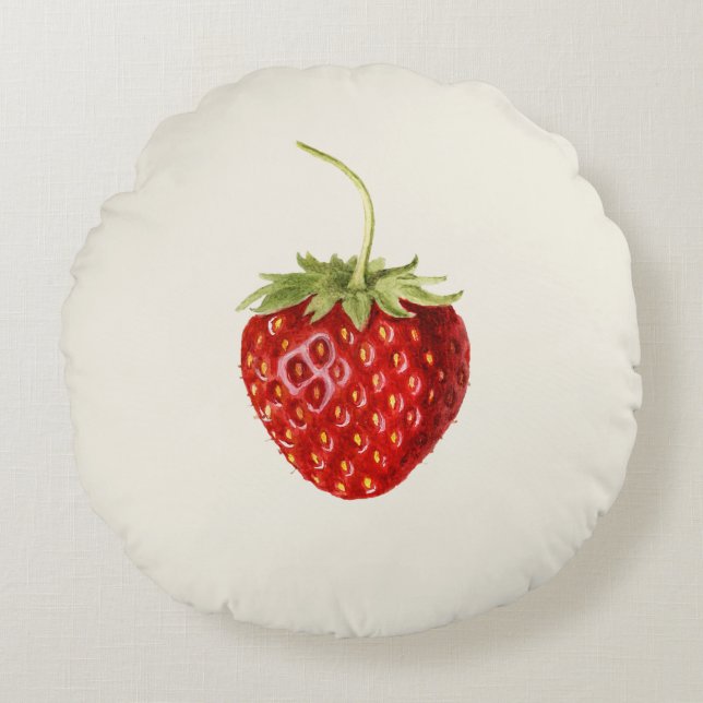 Almofada Redonda Morango Vermelho Torrado (por Louis C. Krieger) (Frente)