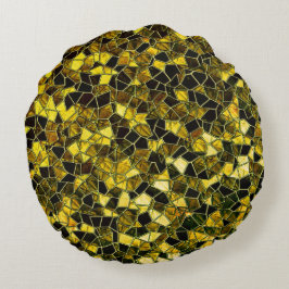 Almofada Redonda Mosaico amarelo-ocre escuro, com manchas chuvosas