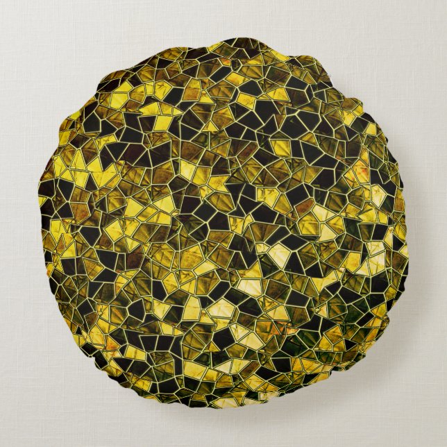 Almofada Redonda Mosaico amarelo-ocre escuro, com manchas chuvosas (Verso)