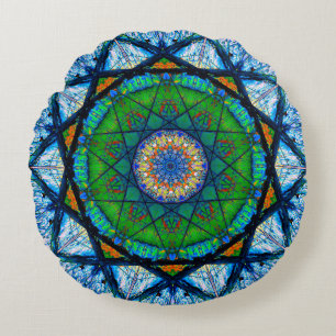 Almofada Redonda Mosaico caleidoscópico colorido Abstrato Mandala