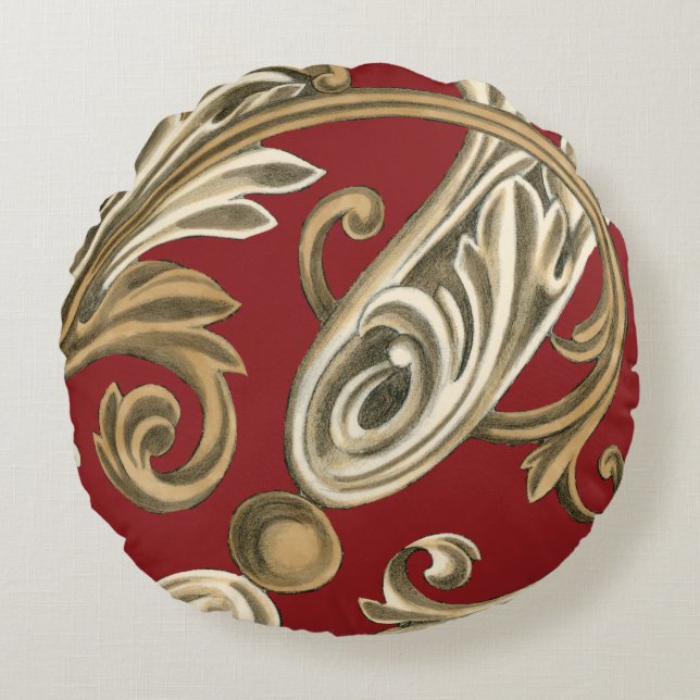 Almofada Redonda Motif Botânico Elegante com Folhagem de Tan (Frente)