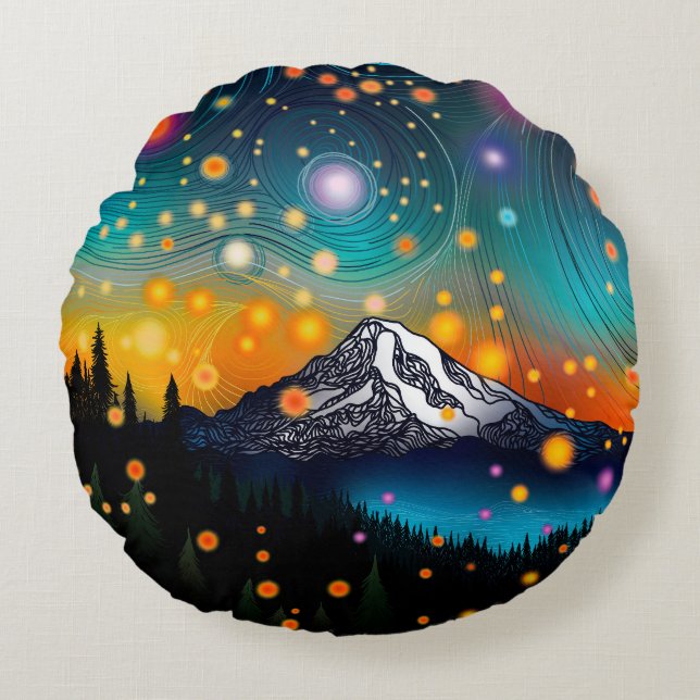 Almofada Redonda Mt. Rainier Starry Sky (Frente)