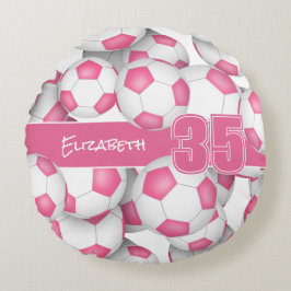 Almofada Redonda Muitas bolas de futebol garotas cor-de-rosa decora