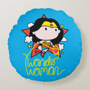 Almofada Redonda Mulher Maravilha Chibi Voando com Laço