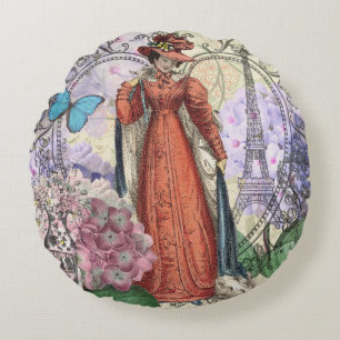 Almofada Redonda Mulher Victoriana Red Girl Colorful