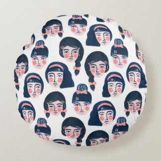 Almofada Redonda Mulheres Whimsical: Cartoon Face Art