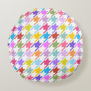 Almofada Redonda Múltiplas cores Houndstooth+Padrão Branco Grande
