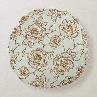 Almofada Redonda Murmurios de Rosa, Padrão Floral de Arte de Linha