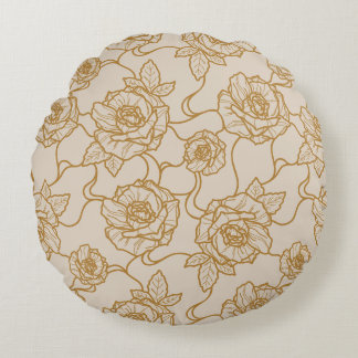 Almofada Redonda Murmurios de Rosa, Padrão Floral de Arte de Linha