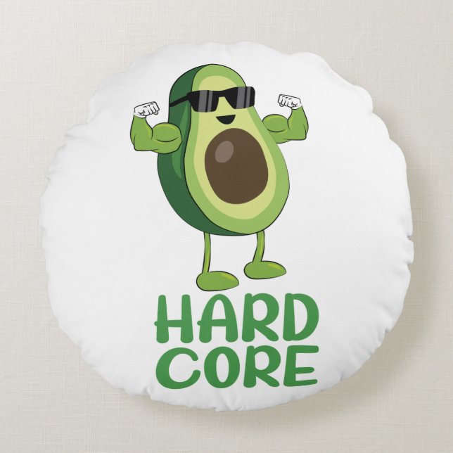 Almofada Redonda Muscular Hardcore Avocado Funny (Frente)