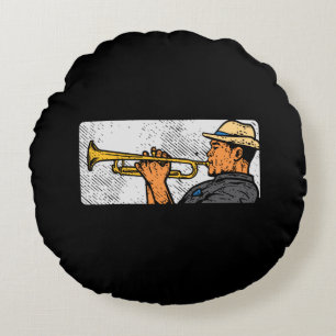 Almofada Redonda Música de Jazz com Trumpet Retro Trumpet