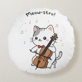 Almofada Redonda Músico de Violoncelo Fofo Gato 