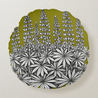 Almofada Redonda Mustard Yellow Botanical Lupine Round Pillow