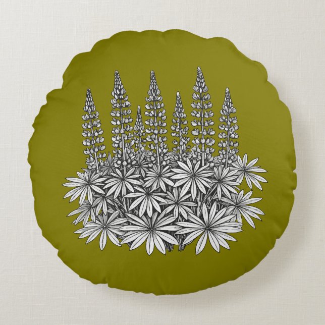 Almofada Redonda Mustard Yellow Lupine Floral Round Pillow (Frente)