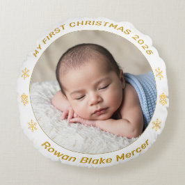 Almofada Redonda My First Christmas Gold Personalized Baby Photo 