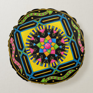 Almofada Redonda Mystic Serpent Mandala – Colorful GeomRunde Kissen