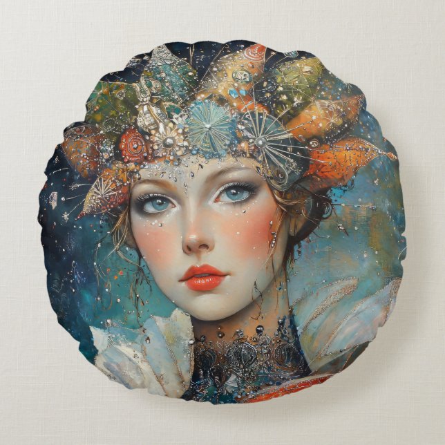 Almofada Redonda Mystical Fantasy Strong Woman (Frente)