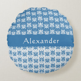 Almofada Redonda Na moda Blue & White grego Floral Personalizado