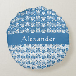 Almofada Redonda Na moda Blue & White grego Floral Personalizado