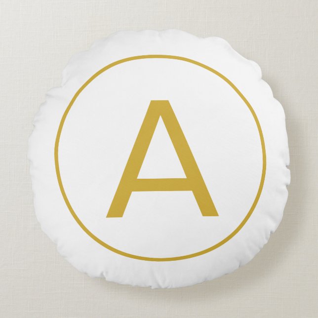 Almofada Redonda Na moda Monograma inicial - Letra Dourada branca (Frente)